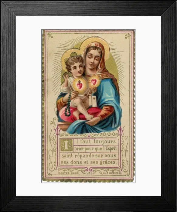 Framed Print : Chromolithograph Devotional Card - Mary with Baby Jesus Framed Print : Chromolithograph Devotional Card - Mary with Baby Jesus
