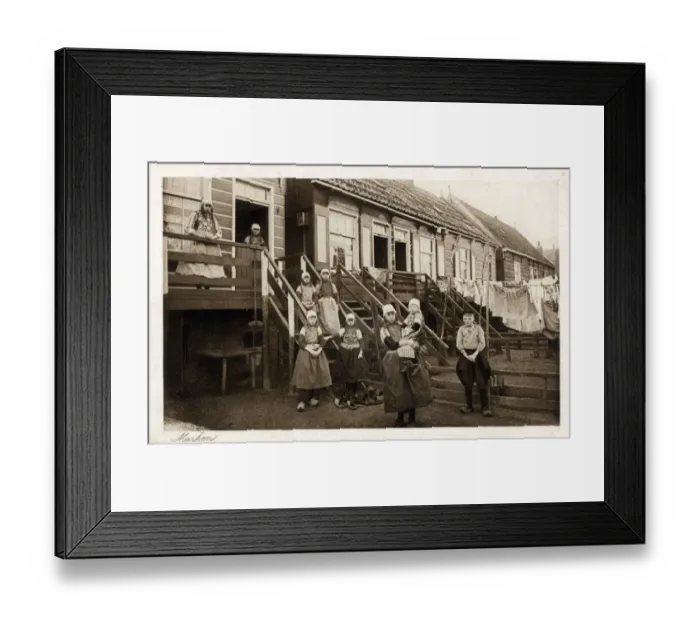 Framed Print : Large dutch family outside their wooden home at Marken Framed Print : Large dutch family outside their wooden home at Marken