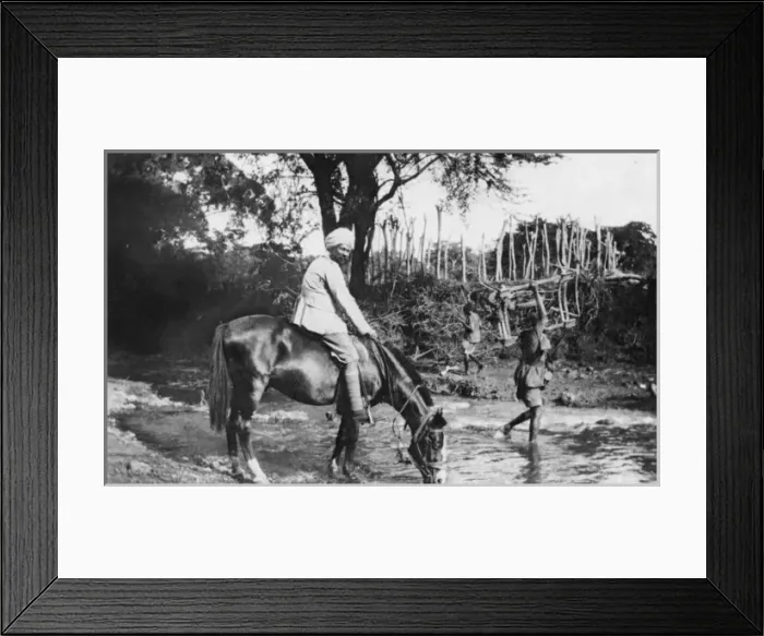 Framed Print : Watering horses, Lumi River, East Africa, WW1 Framed Print : Watering horses, Lumi River, East Africa, WW1