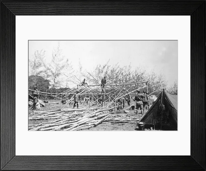 Framed Print : Constructing bandas, Schaedels Farm, East Africa, WW1 Framed Print : Constructing bandas, Schaedels Farm, East Africa, WW1