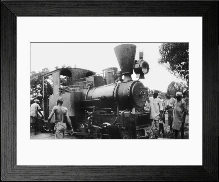 Framed Print : Engine on mini railway, Schaedels Farm, Lindi, WW1 Framed Print : Engine on mini railway, Schaedels Farm, Lindi, WW1