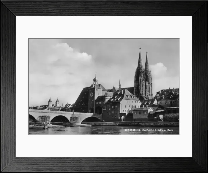 Framed Print : Regensburg, Germany - Stone Bridge and Cathedral Framed Print : Regensburg, Germany - Stone Bridge and Cathedral