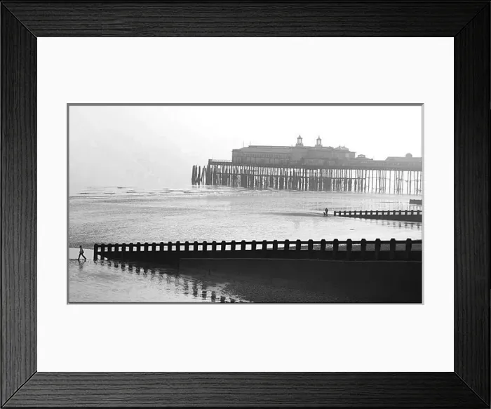 Framed Print : Hastings Pier, Kent - mist and figures Framed Print : Hastings Pier, Kent - mist and figures
