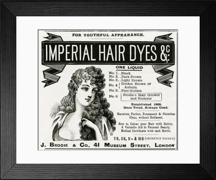 Framed Print : Advert for Imperial hair dyes 1896 Framed Print : Advert for Imperial hair dyes 1896