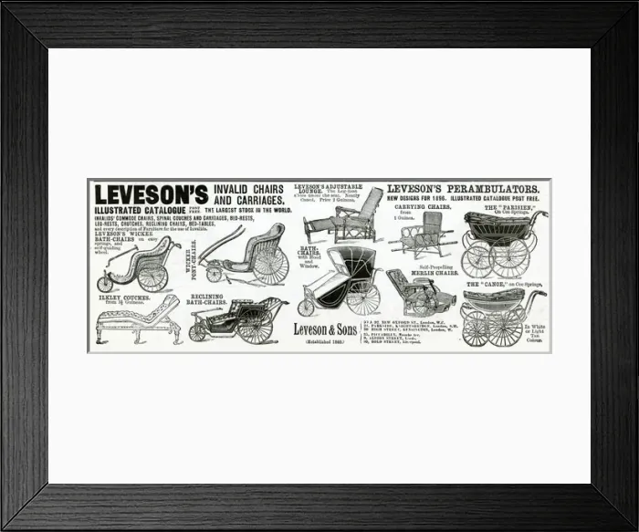 Framed Print : Advert for Levesons invalid chairs and carriages 1896