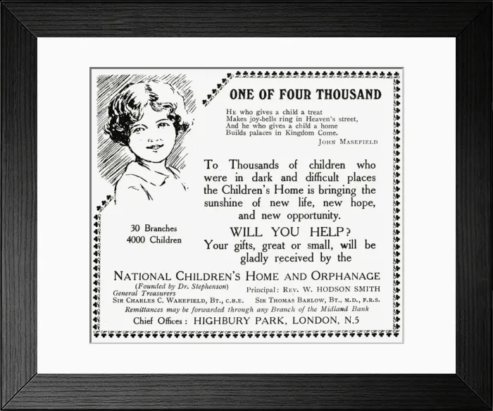 Framed Print : National Childrens Home (NCH) Advertisement Framed Print : National Childrens Home (NCH) Advertisement