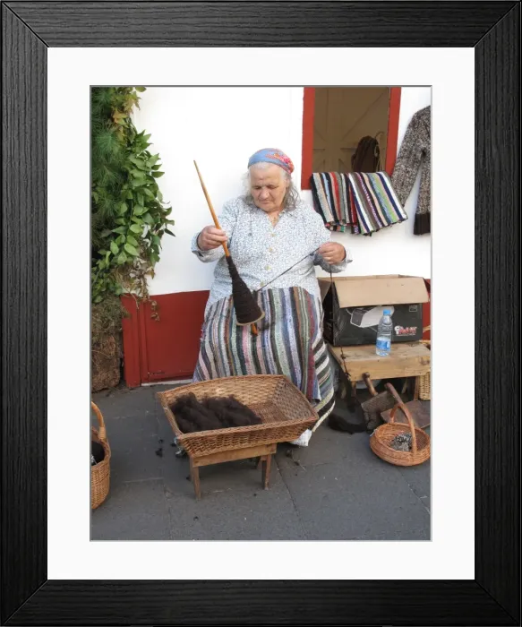 Framed Print : Portugal, Madeira, Funchal: Peasant woman spinning wool Framed Print : Portugal, Madeira, Funchal: Peasant woman spinning wool