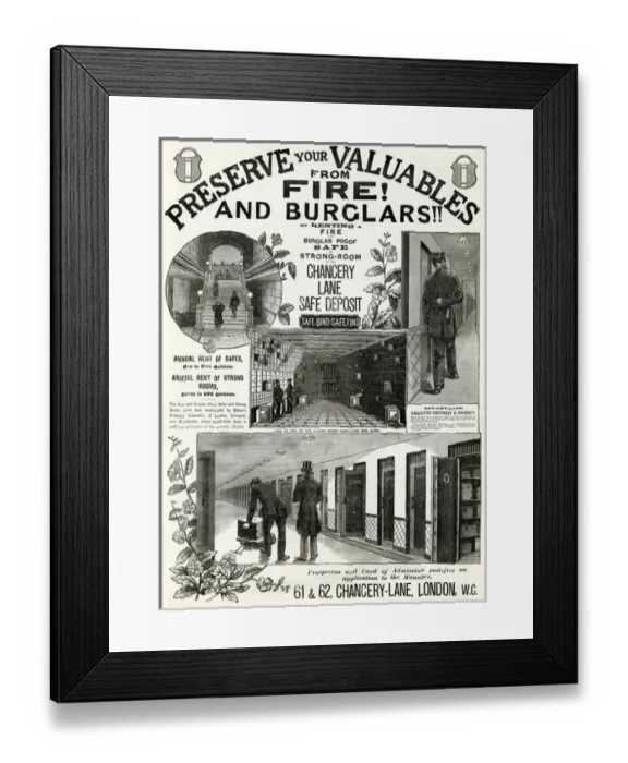 Framed Print : Advert for Chancery Lane safe deposit 1886 Framed Print : Advert for Chancery Lane safe deposit 1886