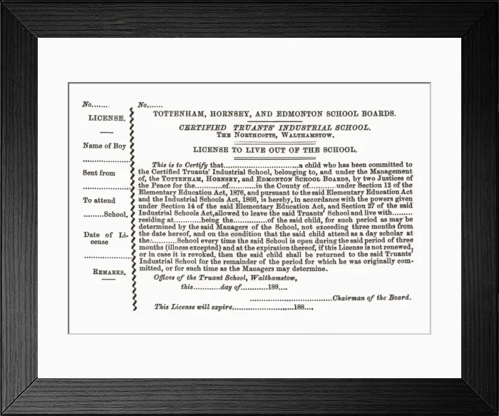 Framed Print : Truant School Licence Form Framed Print : Truant School Licence Form