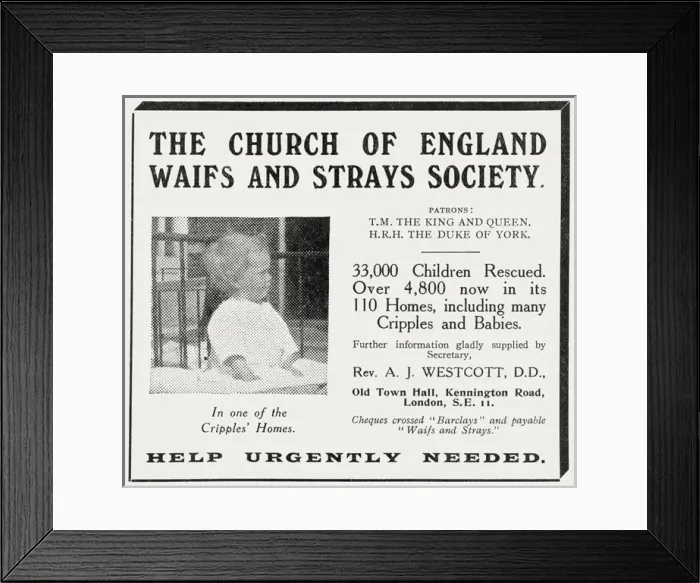 Framed Print : Waifs and Strays Society Adverstisement Framed Print : Waifs and Strays Society Adverstisement