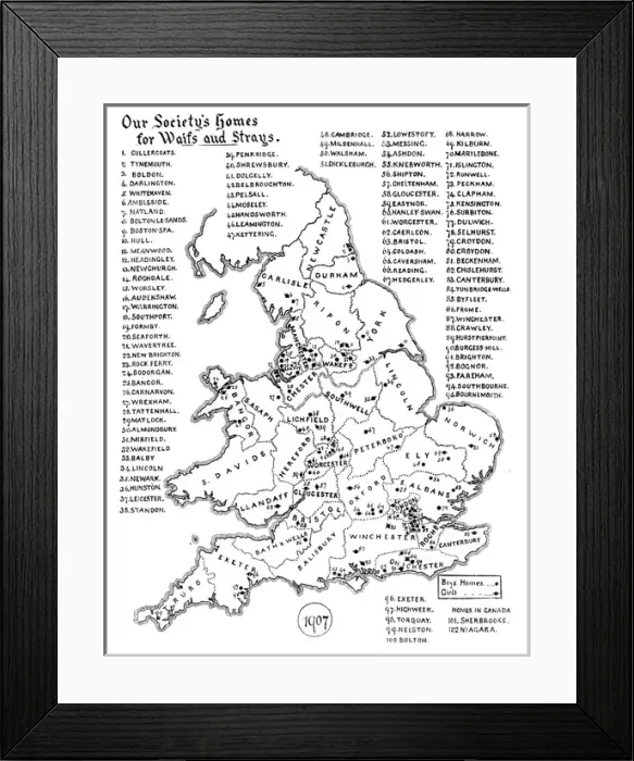 Framed Print : Waifs and Strays Society Map of Home Locations Framed Print : Waifs and Strays Society Map of Home Locations