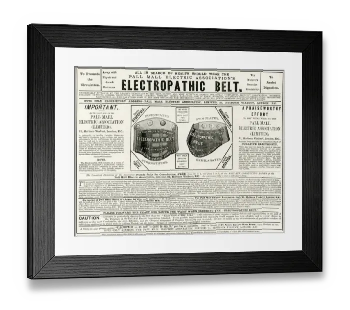 Framed Print : Advert for Electropathic Belt 1882 Framed Print : Advert for Electropathic Belt 1882