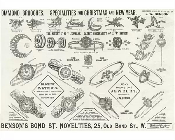 Advert for Bensons Christmas jewellery 1889
