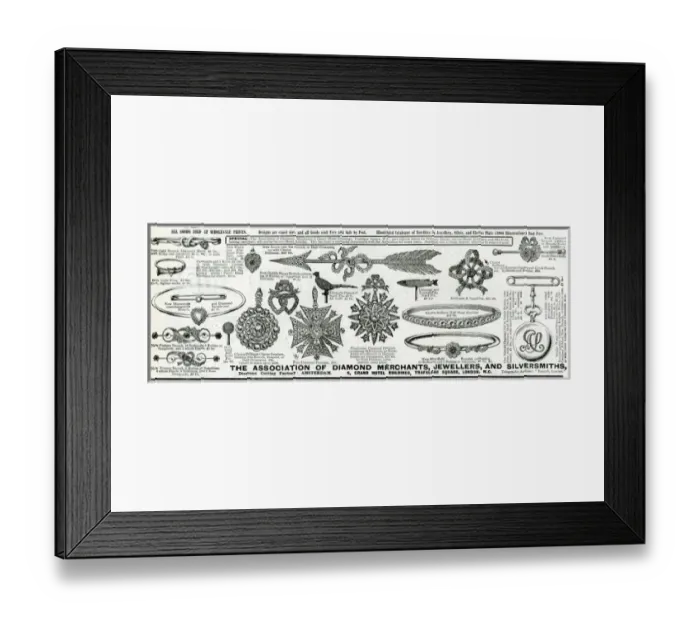 Framed Print : Advert for Association of Diamond Merchants Jewellers 1896 Framed Print : Advert for Association of Diamond Merchants Jewellers 1896