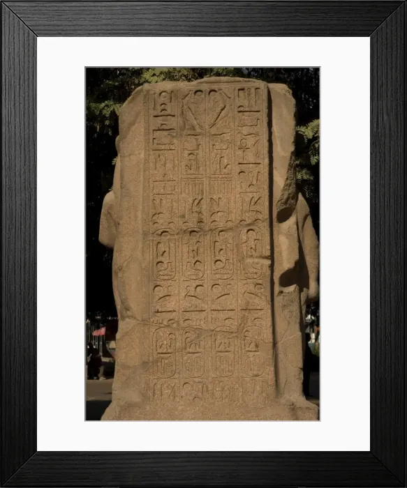 Framed Print : Egypt. Hieroglyphic writing. Cartridge. Back of a statue Framed Print : Egypt. Hieroglyphic writing. Cartridge. Back of a statue