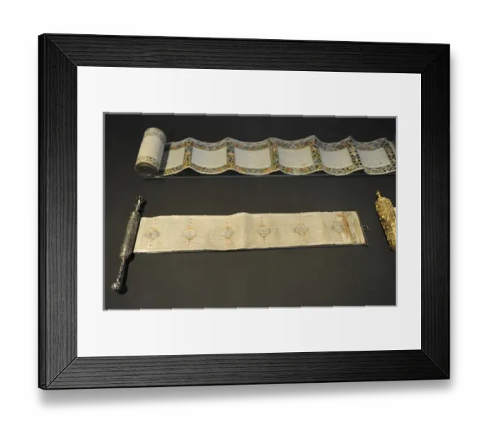 Framed Print : Scroll of Esther with miniature illustrations by the scribe Framed Print : Scroll of Esther with miniature illustrations by the scribe