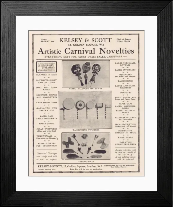 Framed Print : Advert for Kelsey and Scott, Artistic Carnival Novelties, 19 Framed Print : Advert for Kelsey and Scott, Artistic Carnival Novelties, 19
