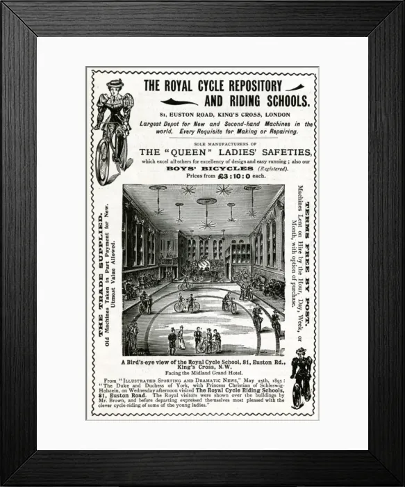 Framed Print : Advert for Royal Cycle Repository and Riding School 1896 Framed Print : Advert for Royal Cycle Repository and Riding School 1896
