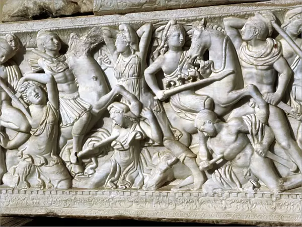 Sarcophagus. Marble. Tel Mevorah. Battle between Amazons