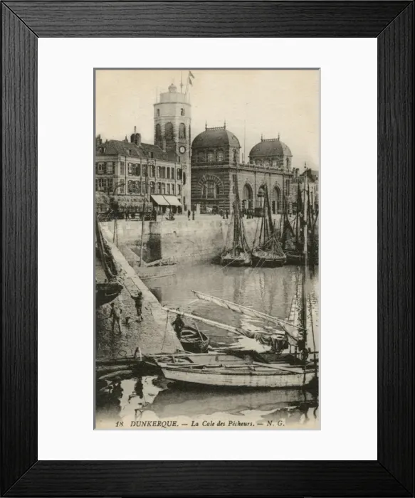 Framed Print : Dunkirk, France - fisherman and boats in harbour Framed Print : Dunkirk, France - fisherman and boats in harbour