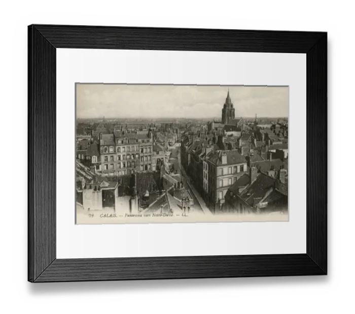 Framed Print : Calais, France - rooftop view of houses and church steeple Framed Print : Calais, France - rooftop view of houses and church steeple