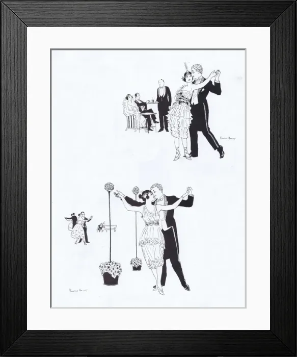 Framed Print : Sketches of couples out dancing in a London dance club, 1921 Framed Print : Sketches of couples out dancing in a London dance club, 1921