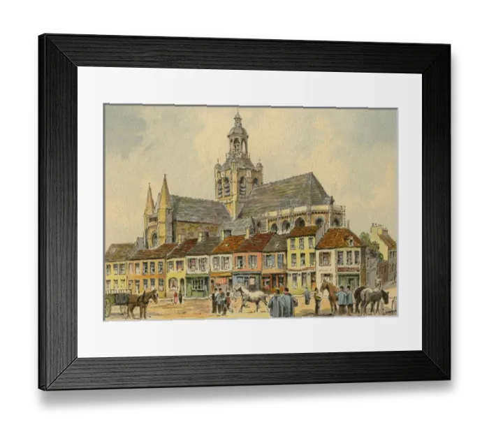 Framed Print : Bourbourg, France, with church and houses Framed Print : Bourbourg, France, with church and houses