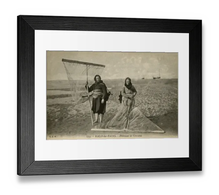 Framed Print : Malo-les-Bains, France - women fishing for shrimp Framed Print : Malo-les-Bains, France - women fishing for shrimp