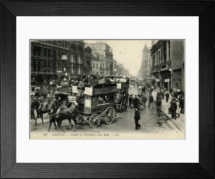 Framed Print : Corner of Tottenham Court Road, London - Horse Buses Framed Print : Corner of Tottenham Court Road, London - Horse Buses
