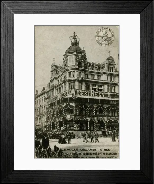 Framed Print : LNWR Offices decorated for Queen Victorias Diamond Jubilee Framed Print : LNWR Offices decorated for Queen Victorias Diamond Jubilee