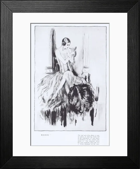 Framed Print : An art deco sketch by Peres entitled Magic showing an elegan Framed Print : An art deco sketch by Peres entitled Magic showing an elegan