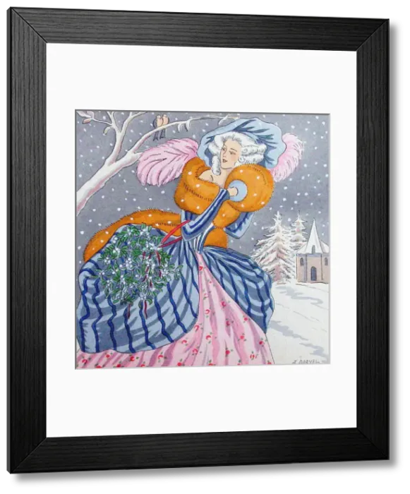 Framed Print : Regency lady in winter scene
