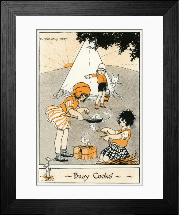 Framed Print : Camping. Cooking a meal over a camp fire. Date: circa 1935 Framed Print : Camping. Cooking a meal over a camp fire. Date: circa 1935