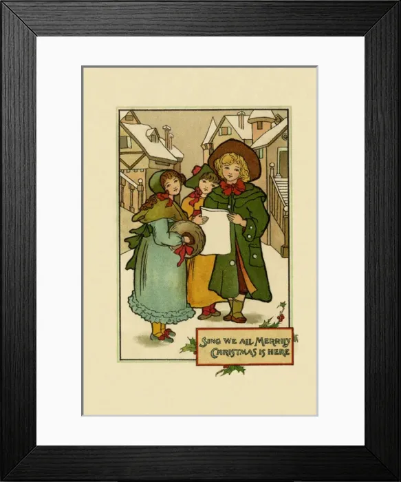 Framed Print : Carolling. Three carol singers in period costume. Date: circa 1903 Framed Print : Carolling. Three carol singers in period costume. Date: circa 1903