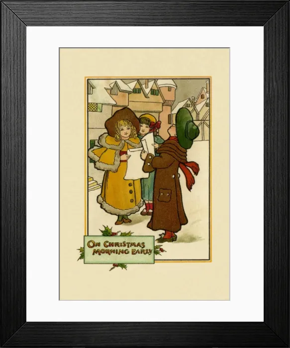 Framed Print : Carolling. Three carol singers in period costume. Date: circa 1903 Framed Print : Carolling. Three carol singers in period costume. Date: circa 1903