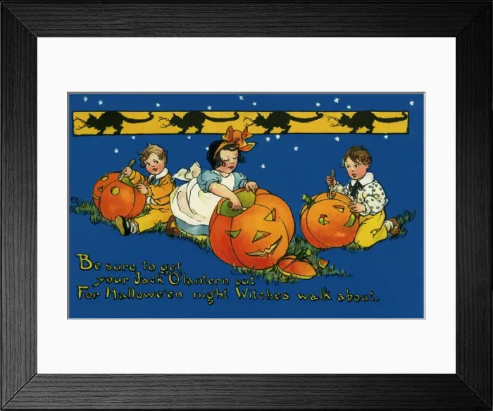 Framed Print : Children shaping Jack-o lanterns Framed Print : Children shaping Jack-o lanterns