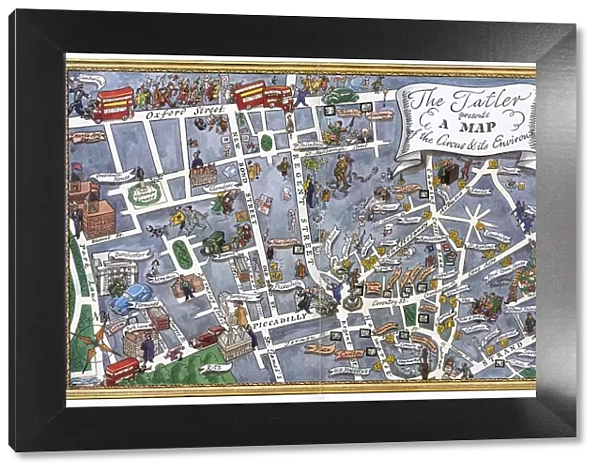 Map of central London with Piccadilly Circus at centre