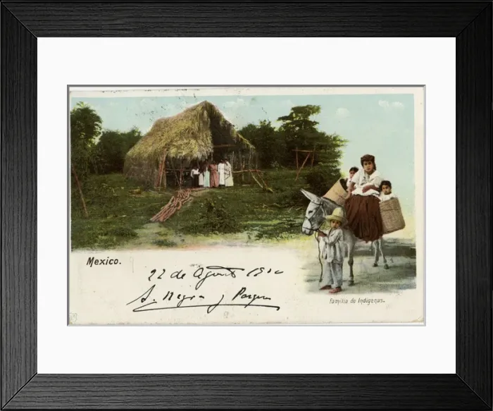 Framed Print : Mexico - Indigenous Village Scene - Mother on mule Framed Print : Mexico - Indigenous Village Scene - Mother on mule