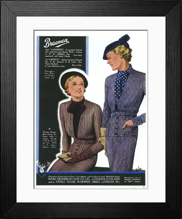 Framed Print : Advertisement for Braemar Wool Suits 1936 Framed Print : Advertisement for Braemar Wool Suits 1936