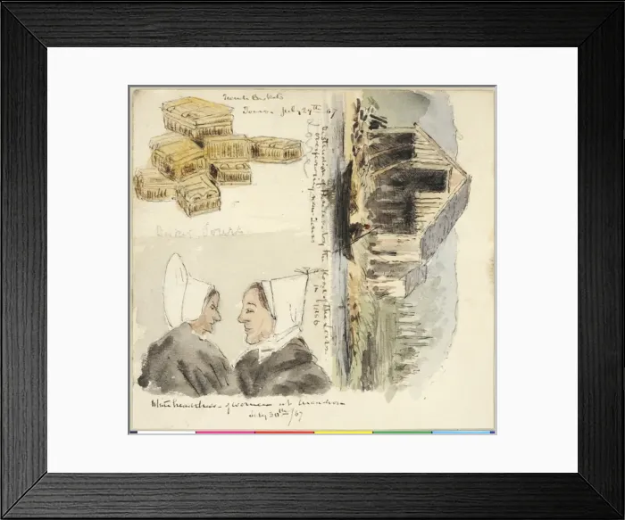 Framed Print : Two sketches on the Loire Arcachon, Tours Boat, Baskets Framed Print : Two sketches on the Loire Arcachon, Tours Boat, Baskets