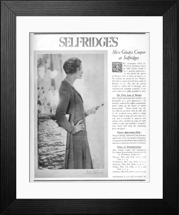 Framed Print : Advert for Selfridges featuring the actress Gladys Cooper Framed Print : Advert for Selfridges featuring the actress Gladys Cooper
