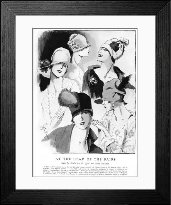 Framed Print : Hats drawn by Soulie of all types and all occasions, 1926 Framed Print : Hats drawn by Soulie of all types and all occasions, 1926