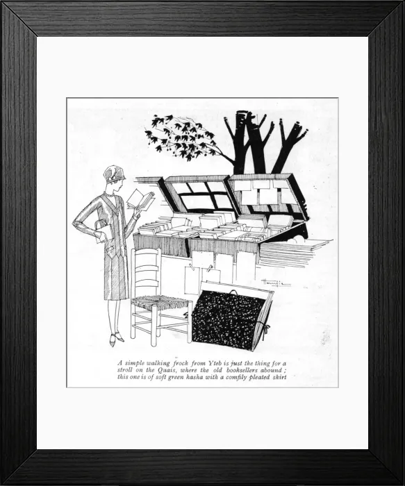 Framed Print : Art deco sketch by Hemjie of a young lady at a Quais Booksel Framed Print : Art deco sketch by Hemjie of a young lady at a Quais Booksel