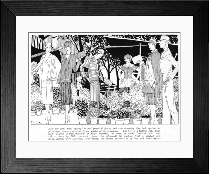 Framed Print : Art deco sketch by Hemjie of fashions in the flower market Framed Print : Art deco sketch by Hemjie of fashions in the flower market