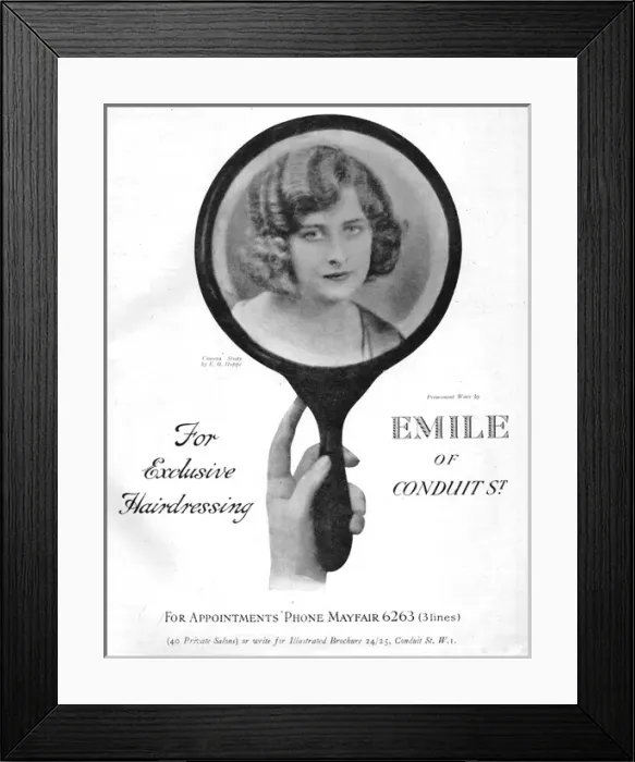 Framed Print : Hairdressing advert by Emile, London, 1926 Framed Print : Hairdressing advert by Emile, London, 1926