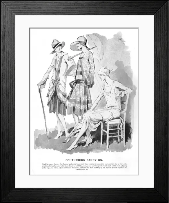Framed Print : Couturiers Carry on Sketches by Souie of summer dresses fo Framed Print : Couturiers Carry on Sketches by Souie of summer dresses fo