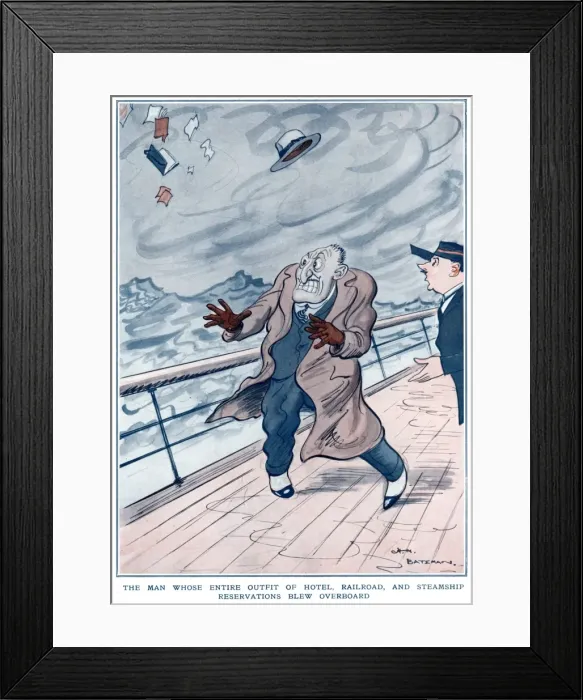 Framed Print : The Man Whose Reservations Blew Overboard by Bateman Framed Print : The Man Whose Reservations Blew Overboard by Bateman