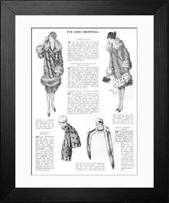 Framed Print : Eve goes shopping in London, 1926 at the City Fur Store Framed Print : Eve goes shopping in London, 1926 at the City Fur Store