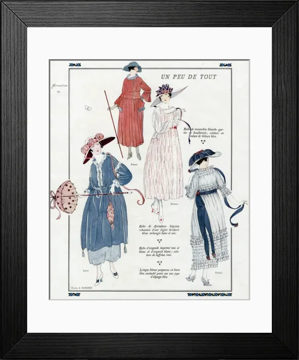 Framed Print : Advertisement for Poiret, Premet and Jenny fashions