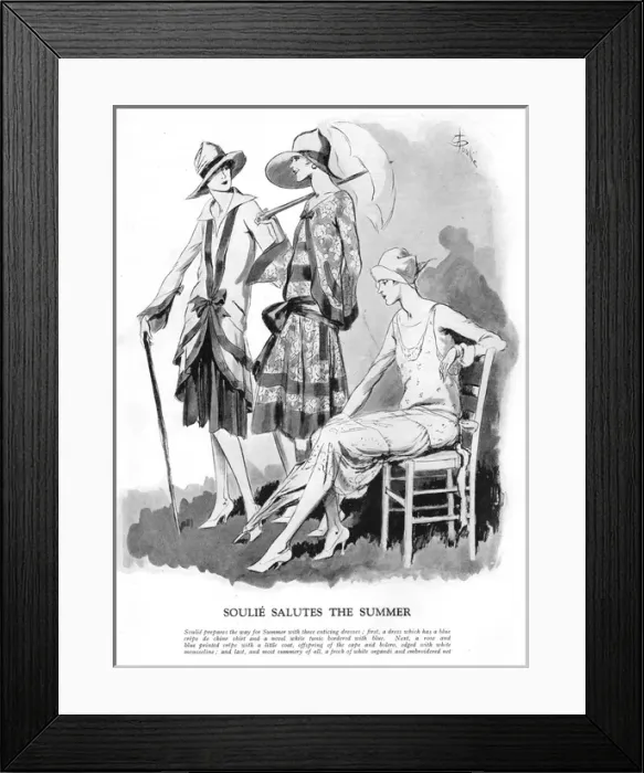 Framed Print : Fashion sketches by Soulie preparing the way for summer, 192 Framed Print : Fashion sketches by Soulie preparing the way for summer, 192